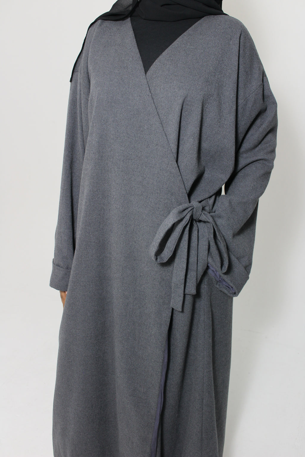 Grey Wrap Abaya Coat