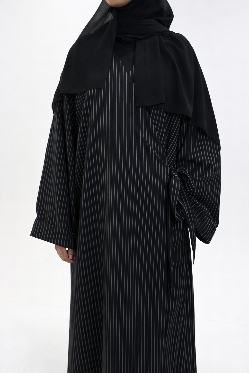 Pinstripe Wrap Abaya Coat