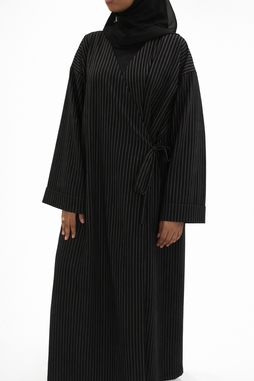 Pinstripe Wrap Abaya Coat