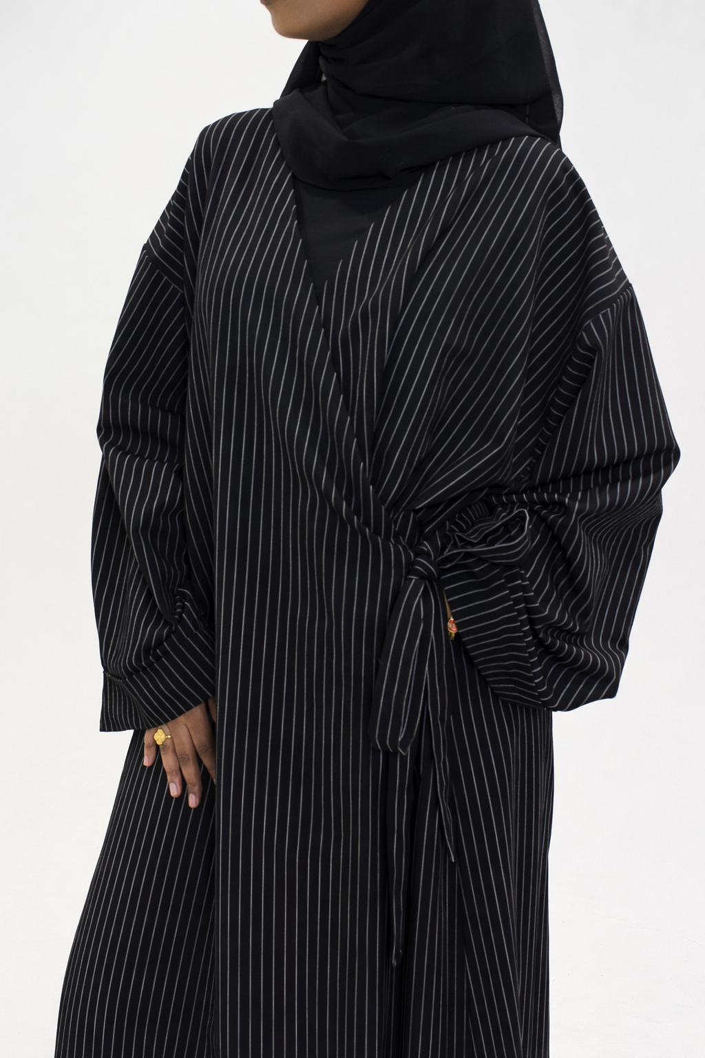 Pinstripe Wrap Abaya Coat