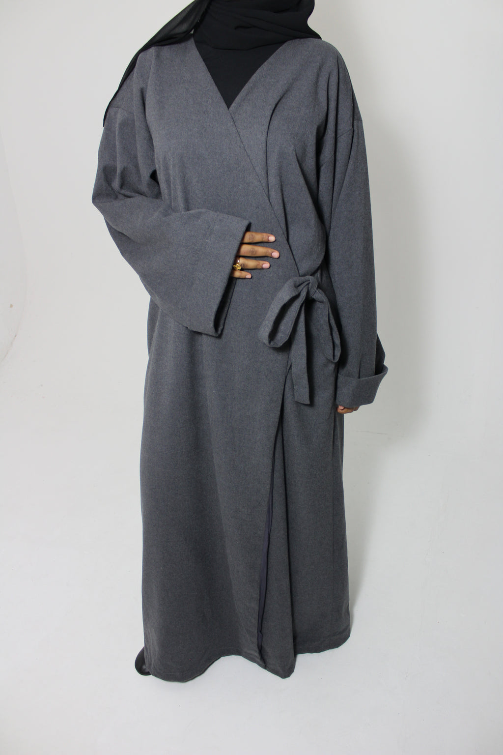 Grey Wrap Abaya Coat