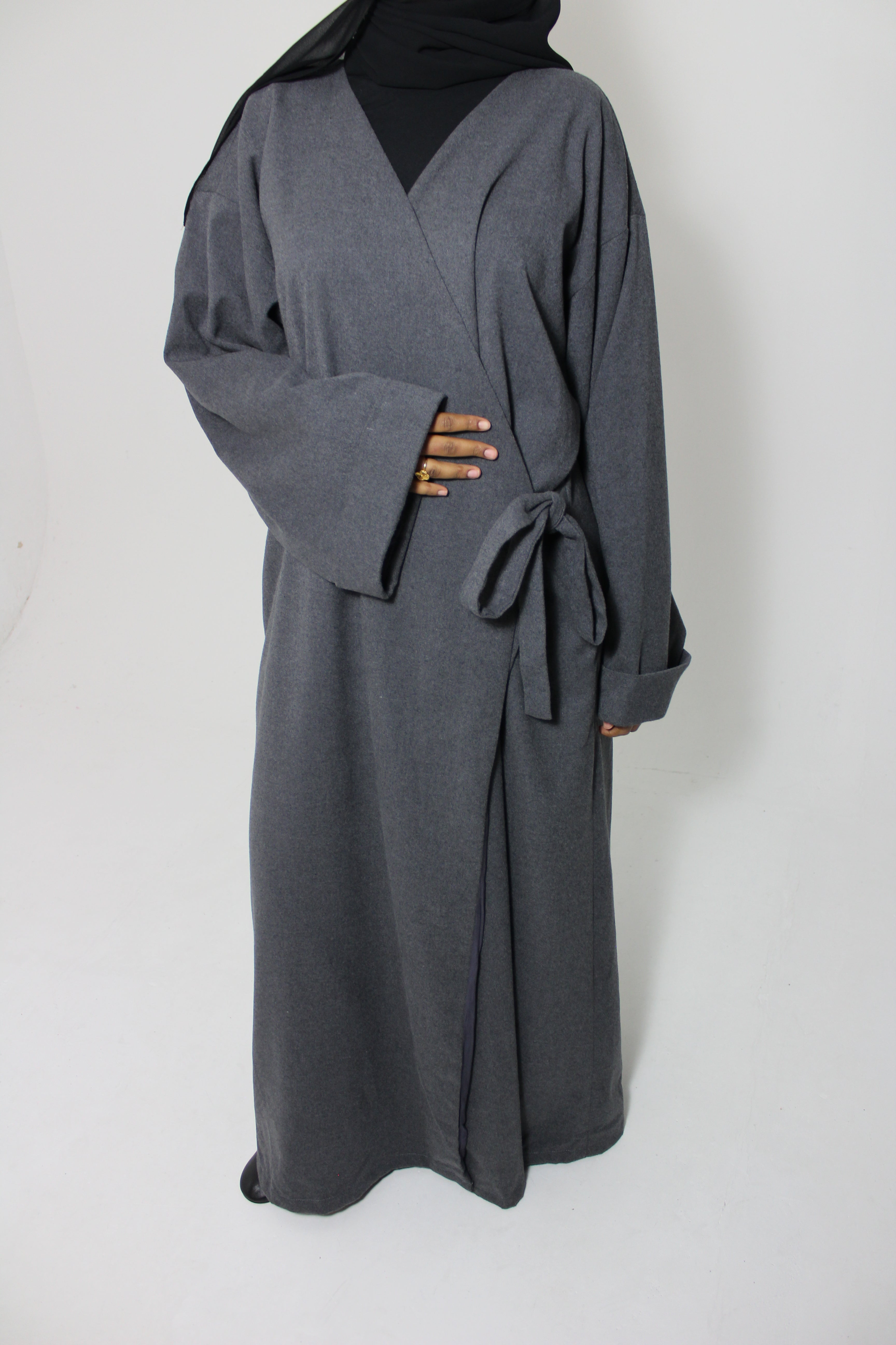 Grey Wrap Abaya Coat